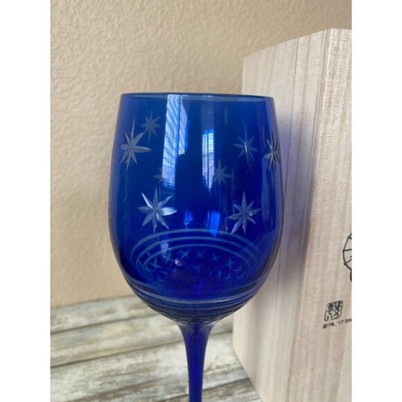 Hello Kitty Edo Kiriko Cobalt Blue Cut Glass w/ Wooden Box Sanrio Japan 2017 - Picture 12 of 12